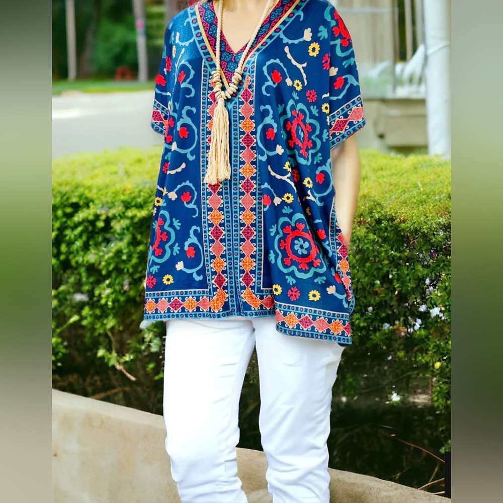 FLYING TOMATO Multi Color BoHo Kimono Poncho Top size S/M Womens